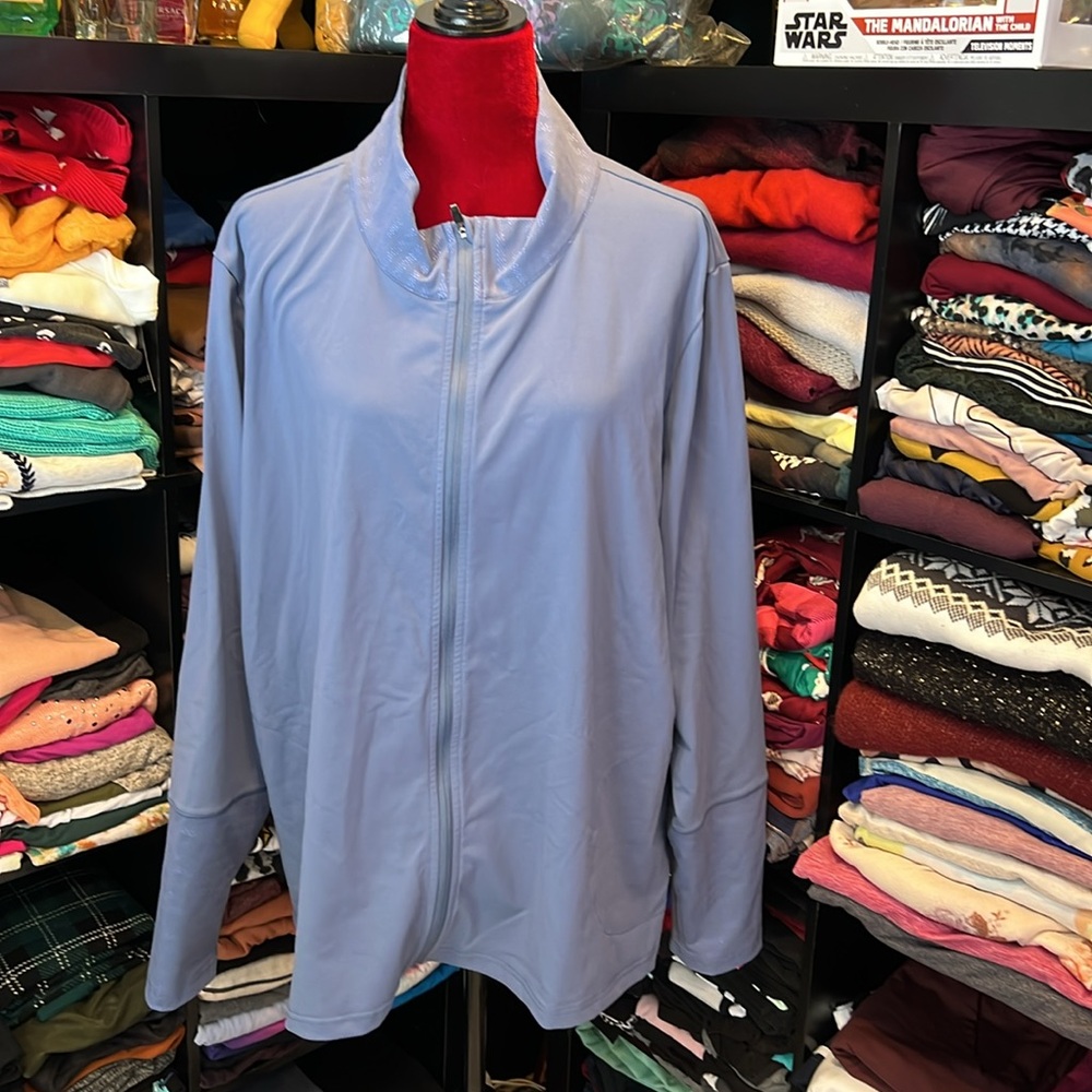 #161. Blue lightweight zip front athletic jacket. 3x.